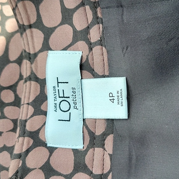 Ann Taylor Loft 4 Petite Silk Blend Brown Pink Polka Dot Pencil Career Skirt - Picture 3 of 5